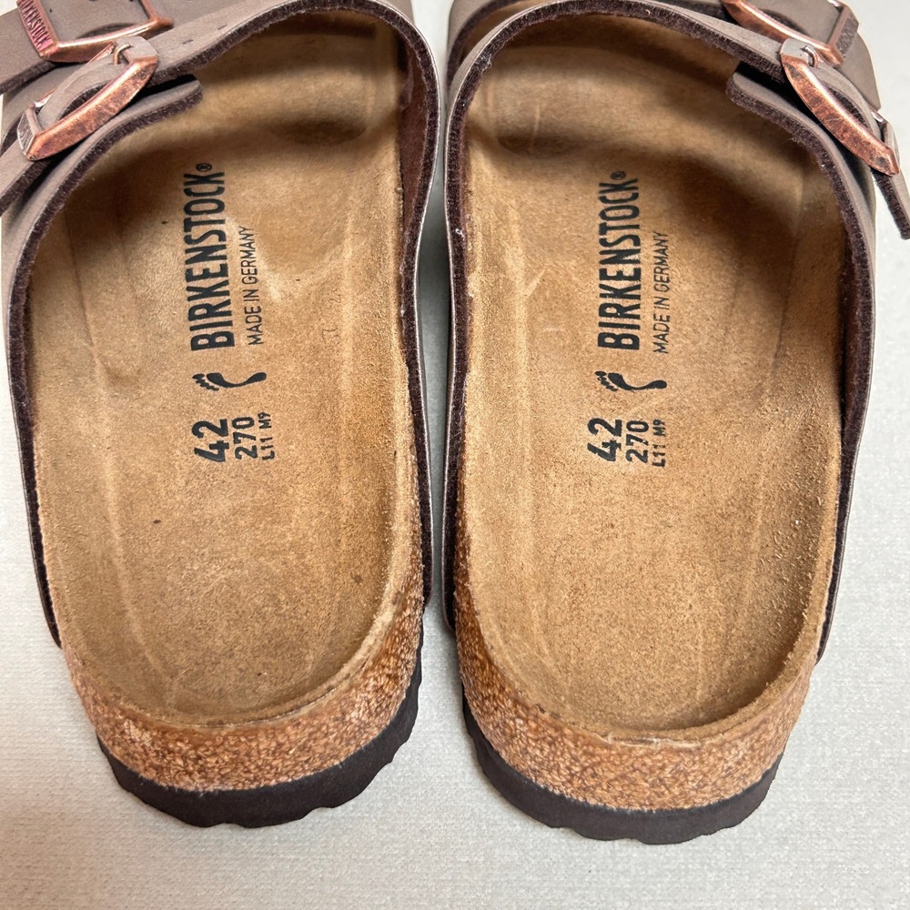 Birkenstock Arizona Sandals 42 Narrow Mocha Brown Two Strap New Without Box - Picture 5 of 8